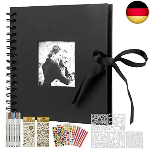 DIY Fotoalbum zum Selbergestalten, Fotoalbum mit Farbige Stifte 80 Schwarze