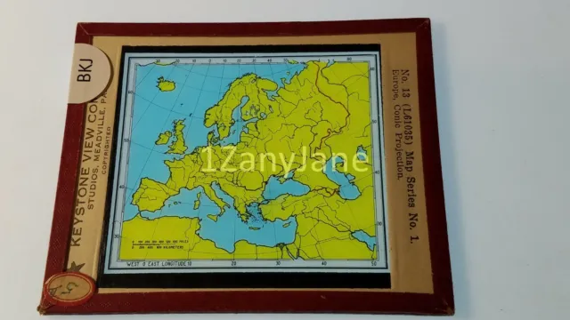 Glass Magic Lantern Slide BKJ MAP OF EUROPE CONIC PROJECTION EUROPEAN MAPPING