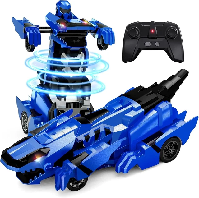 RC DINOSAUR ROBOT Car 2-in-1 Transform Remote Control Toy 360° Spin LED ...