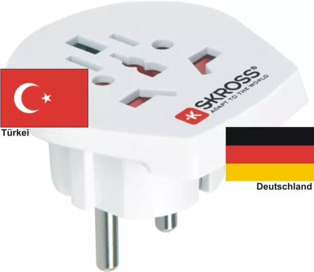 Reiseadapter für Deutschland und Geräte Türkei Reisestecker Geräteadapter Weiß