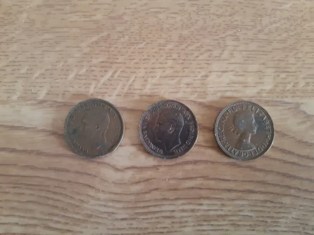 3 x Pre-Decimal Half Pennies 1/2d - 1942, 1945, 1964