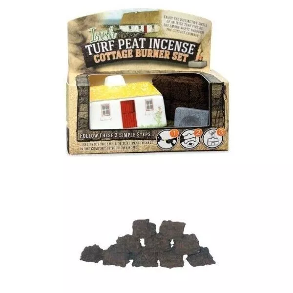 Irish Turf Peat Incense Burner Set Ceramic Cottage Novelty Gift Extra Sods