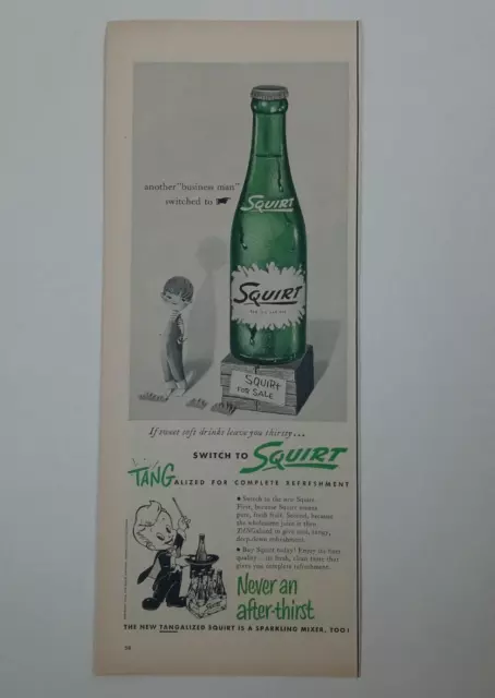 1950's SQUIRT Soda Pop Bottle Mixer Vintage Print Ad