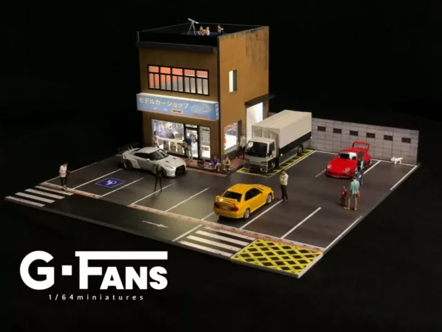 1/64 Diorama Car Garage Model LED Lighting Car Parking Lot Display Scene Model