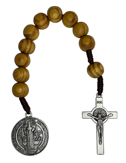 Saint Benedict Medal Prayer Pocket Rosary Catholic Brown