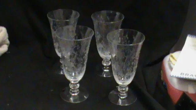 Iced Tea Glass Goblet Vintage Tiffin Crystal Cherokee Rose 6 1/2", Set of 4, BRC