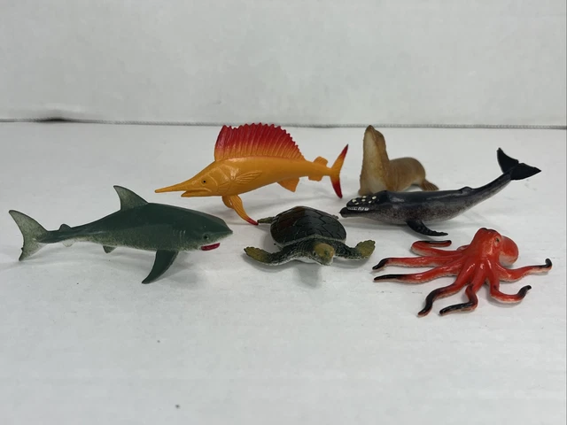 Lot of 6 Plastic Sea Creatures Animals Sharks Whale Turtle Sea Lion Cake Topper