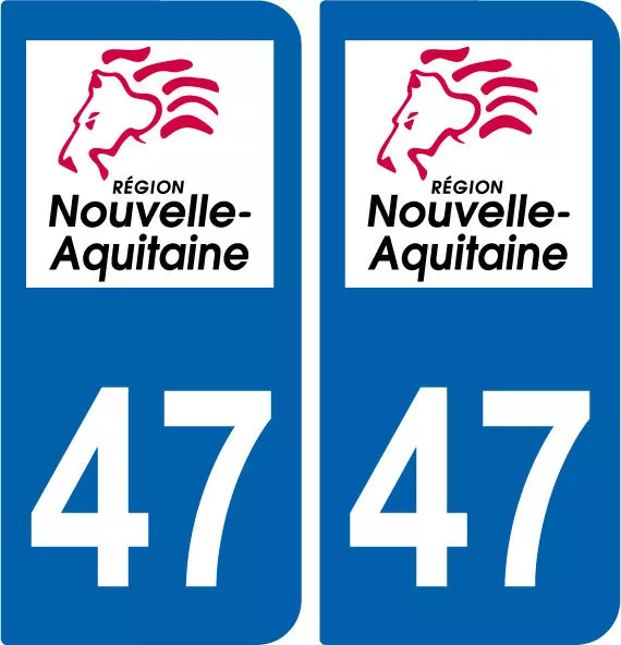 Region Aquitaine / 2 Stickers Autocollant Plaque Immatriculation Departement 47