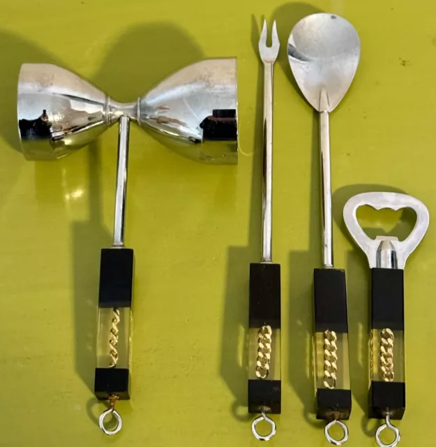 Midcentury Atomic Lucite and Steel Bar Tool Set , 1960s