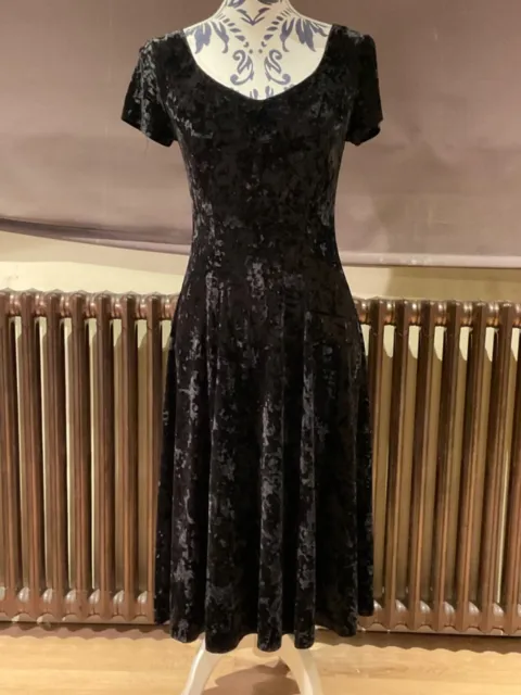 Vintage Marks & Spencer Black Crushed Velvet Look Dress, Never Worn, Size 12