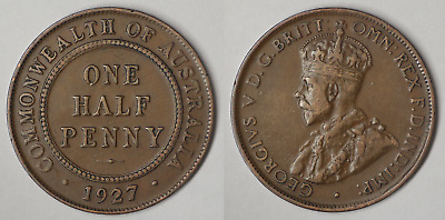 Australia 1927 Half Penny - 6 Pearls - Vf Coin  (Hg32)