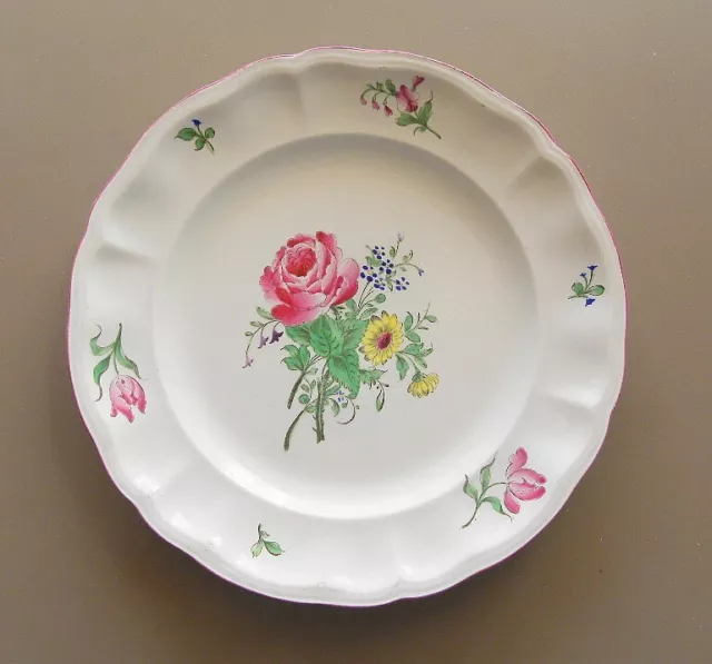 LUNEVILLE ASSIETTE PLATE DESSERT décor floral peint  Ø 22 cm CERAMIQUE