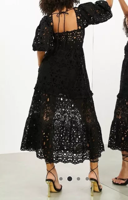 ASOS Edition Black Broderie Twist Front dress with puff sleeves 14 £140