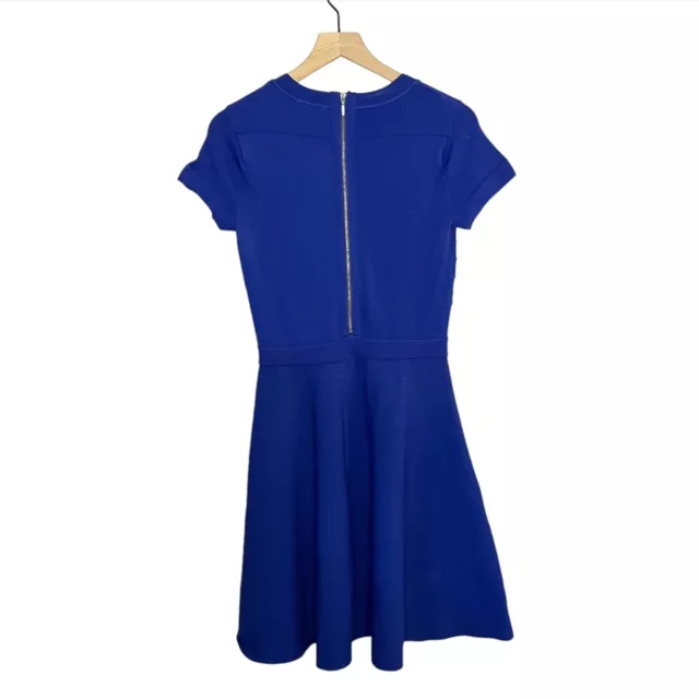 Rebecca Taylor Ribbed Short Sleeve Swing Runway Dress Size Medium M Blue 2