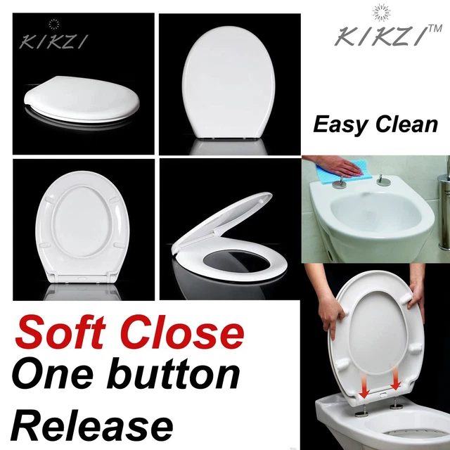 LUXURY SOFT CLOSE Toilet Seat Oval With Metal Fixing Hinges White Quick