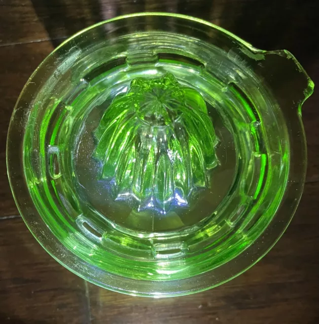 Vintage Depression Green Uranium Glass Citrus Juicer  And Sherbet Cup