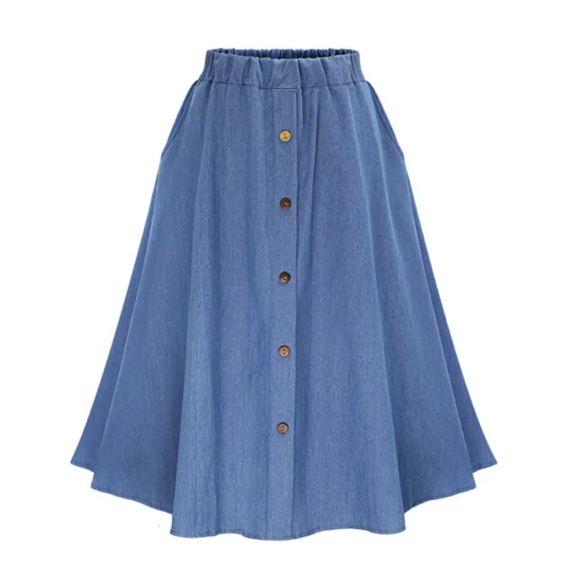 Women Chic Summer Button Irregular Slit High Waist Casual Denim Skirt Jean  Dress