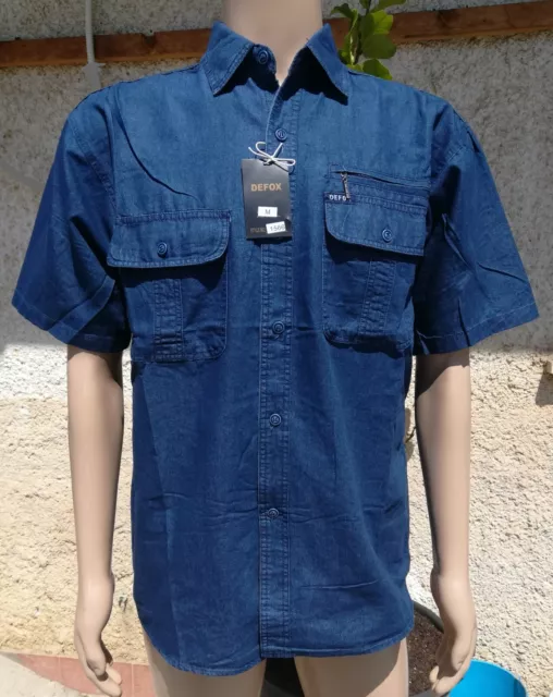 Camicia uomo Jeans Manica Corta Mezza M L XL XXL XXXL Cotone 100% con Taschini