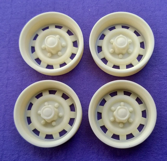 1/24 Scale: 17-nch Capless Chevy Rally model car wheels/tres. Resn