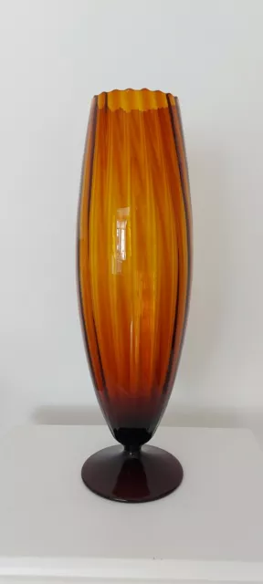 Vintage Mid Century 1960'S Tall Amber Ombre Glass Vase Fantastic Rare  Scandi