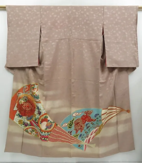 2415T04z750 Vintage Japanese Kimono Silk IROTOMESODE Light brown-gray