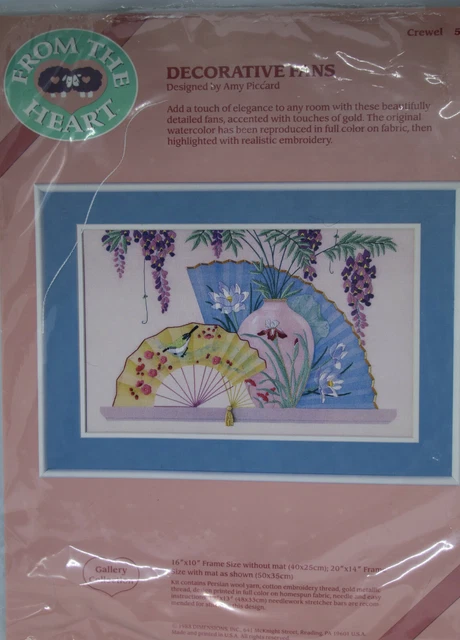 1988 Dimensions Decorative Ventiladores crewel nuevo/caja abierta