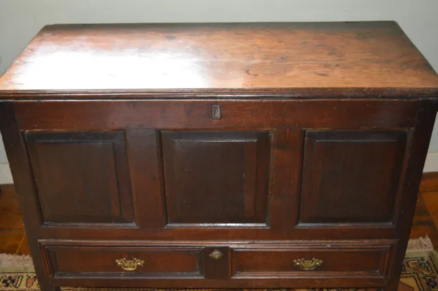 Antique 18th Century Oak Panelled Mule Chest,Coffer with Single Drawer, c1740