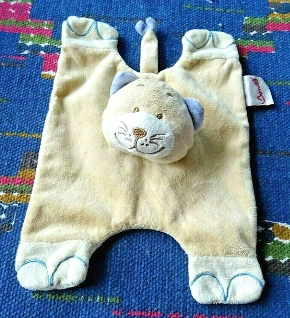 Rp / Doudou Plat Chat Tigre Bengy Beige Jaune Bleu  Tbe