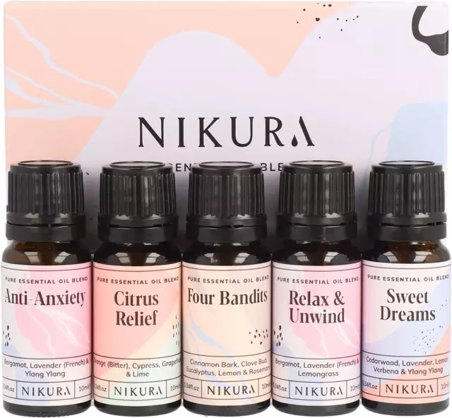 Nikura Essential Oils Blends Gift Set - 5 X 10Ml | Calming Essential Oils for Di