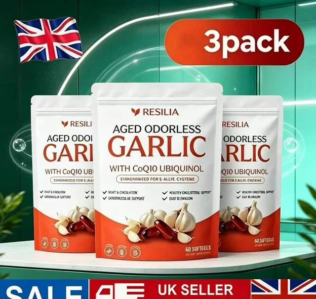 3PACK RESILIA ODORLESS Aged Garlic Extract 600mg 60 Softgels New Sealed ...