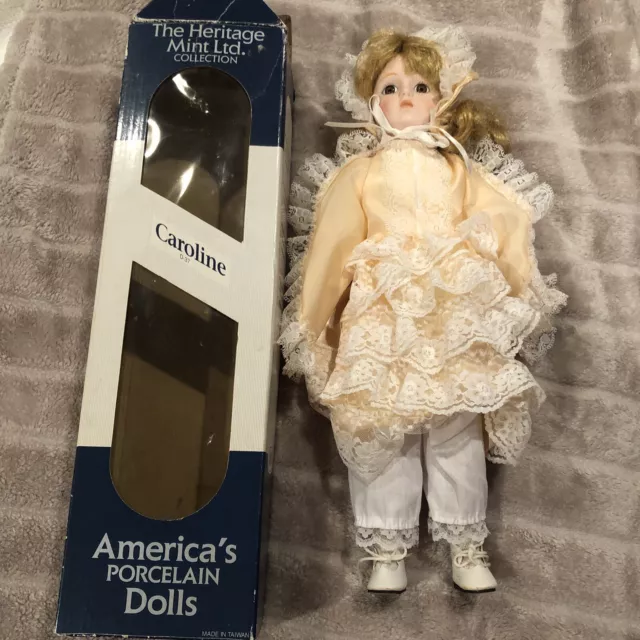 The Heritage Mint Ltd. Collection Porcelain Doll CAROLINE Blonde Blond Box D-37