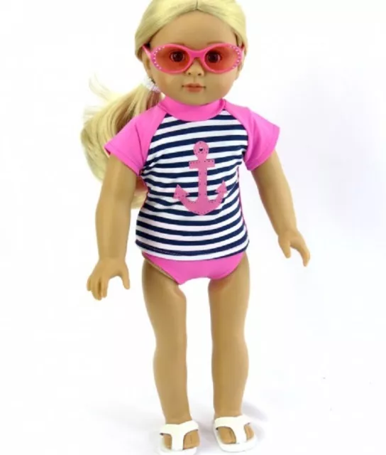 18" Doll Clothes Bathing Suit Black White Stripe Rash Guard Top Fit AG Dolls