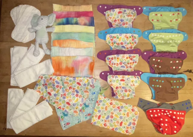 Huge Lot 31 Baby Cloth Diaper Covers and Soakers Change Pad Bag Neutral Colors