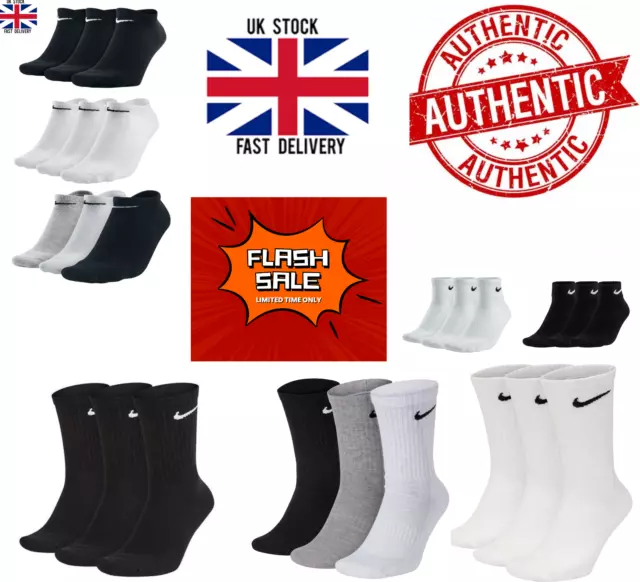 Nike Socks 3 Pairs Pack - Lightweight Crew Ankle Mens Womens Sports