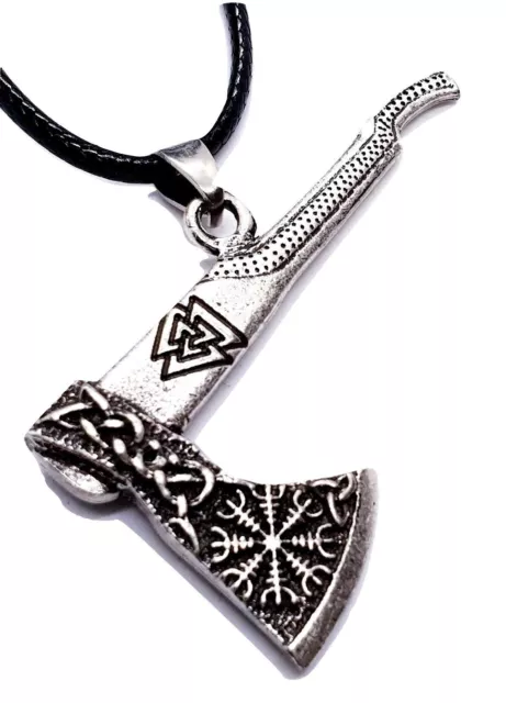 Viking Ax Pendentif Helm of Awe Mammen Valknut Norse Cord Lace Necklace 3