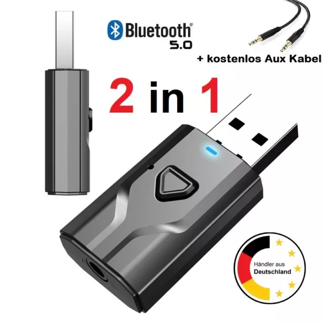 Bluetooth 2in1 5.0 Sender Empfänger Wireless USB Aux Audio Transmitter Adapter