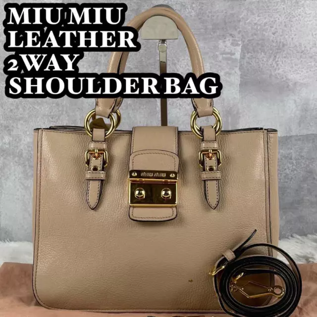 MIU MIU LEATHER Shoulder Bag Auth Beige Medium Women Italy $202.00 ...