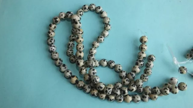 Lot de 90 perles 8 mm en Jaspe dalmatien naturel - Neuf - Envoi offert