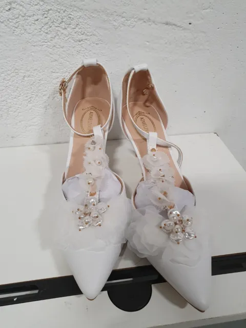 Wedding shoes for Bride 2.5"White pearl,lace EU 37/ US 6.5