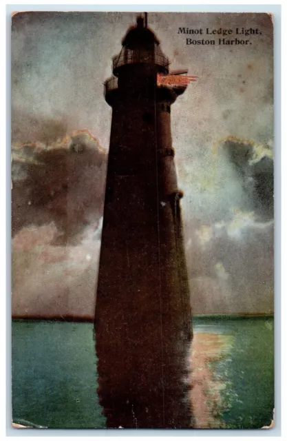 Boston Harbor Massachusetts MA Postcard Minot Ledge Light Lighthouse c1910's