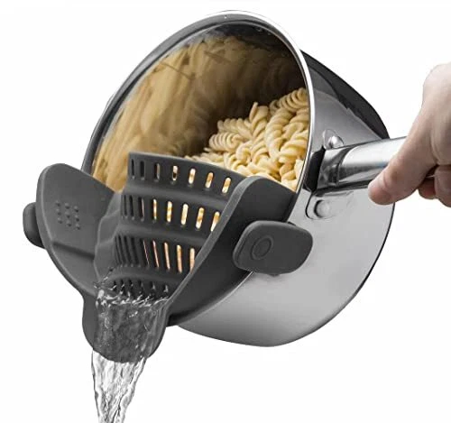 Snap N Strain Pot Strainer and Pasta Strainer - Adjustable Silicone Clip On
