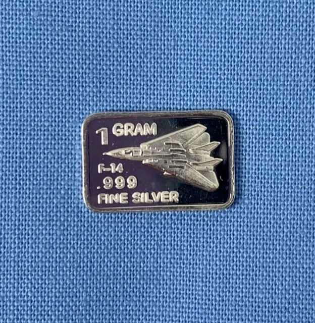 🛩️ Pure Silver Proof (.999) Fine Gem Bu Bullion 1 Gram Bar- F-14 Fighter 🛩️