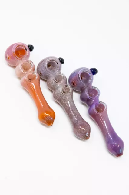 6" Collectible Red/Orange Triple Bowl Tobacco Hand Smoking Spoon Glass Pipe 2