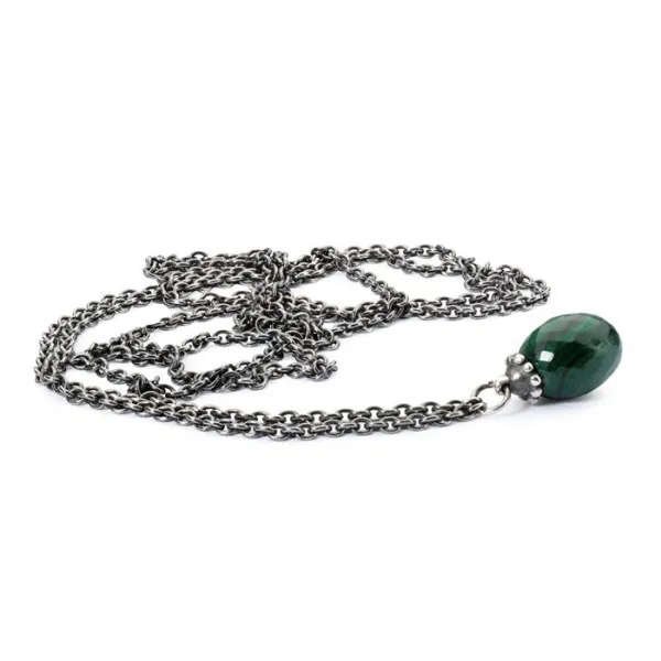 Fashion TROLLBEADS Necklace D Silver With Malachite 23 5/8in TAGFA-00034