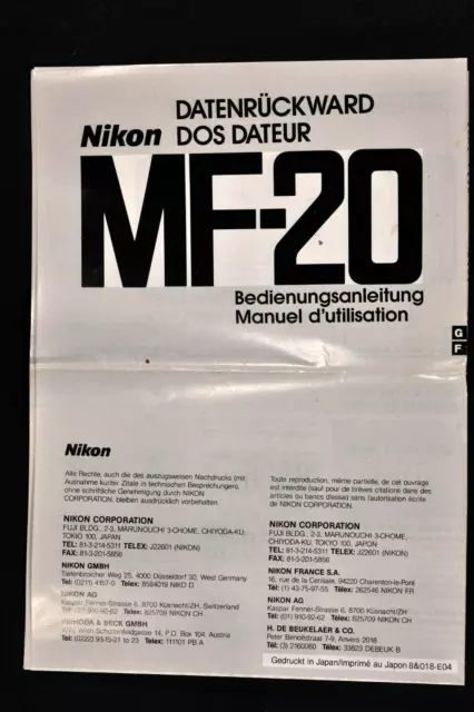 Nikon  MF-20 Bedienungsanleitung in D,F