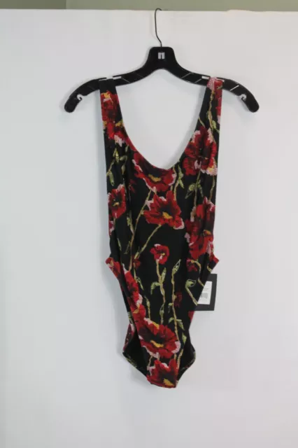 Norma Kamali Womens Black/Poppy Floral One Piece Bathing Suit #XL $155