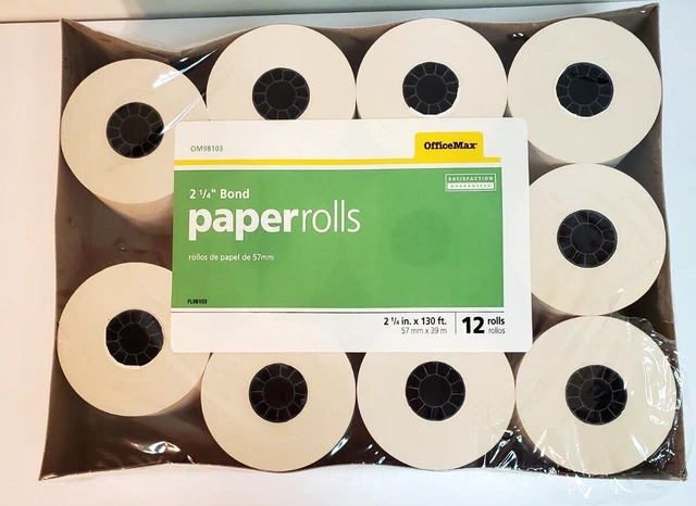 Office Max 2 1/4" x 130 ft Bond Paper Rolls 11 ROLLS TOTAL OM98103 VTG