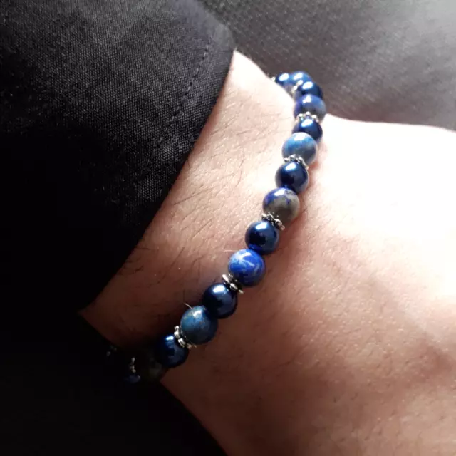 Bracciale BLU con pietre dure LAPISLAZZULI perle Estate Uomo Donna braccialetto