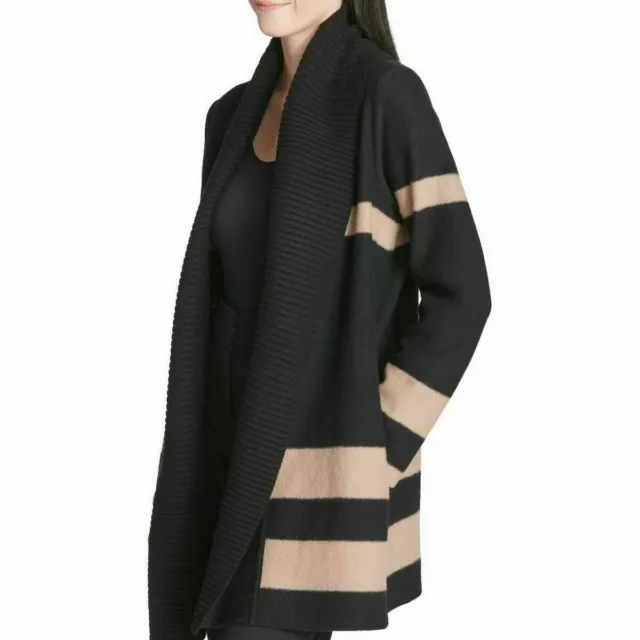 Calvin Klein Black/Tan Cardigan Acrylic/Wool Sweater Ribbed Shawl Collar Size 2X