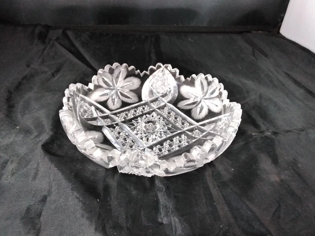 Clear Cut Glass Bowl Lead Crystal Sawtooth Edge American Brilliant Period 6IN
